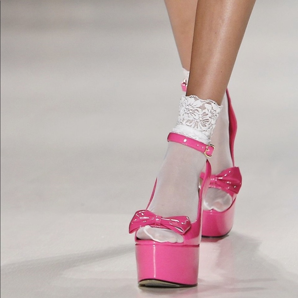 Dolls Kill Sugar Thrillz Pink Bow Tie Platform Heel Size 9